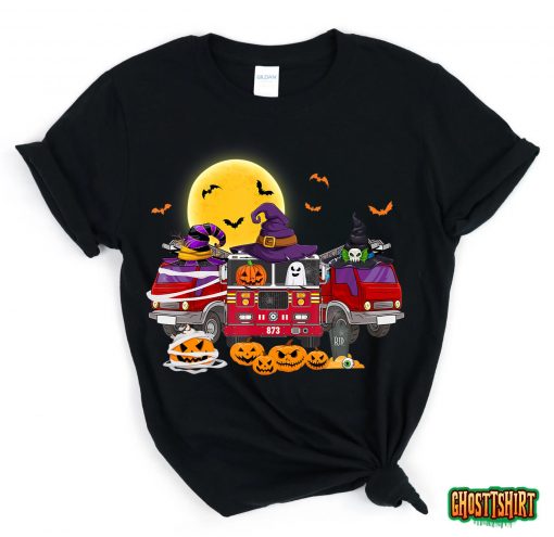 Happy Halloween Firefighter Fireman Pumpkin Fire Truck Kids T-Shirt