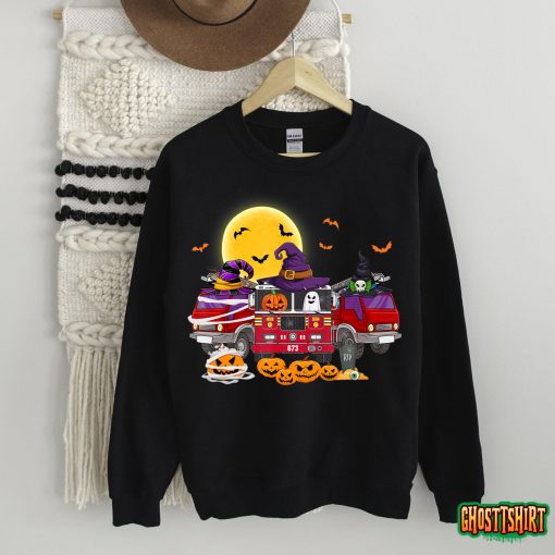 Happy Halloween Firefighter Fireman Pumpkin Fire Truck Kids T-Shirt