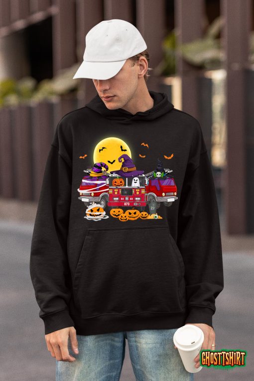 Happy Halloween Firefighter Fireman Pumpkin Fire Truck Kids T-Shirt