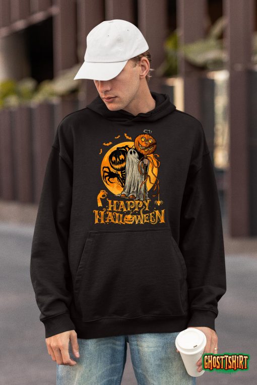 Happy Halloween Pumpkin Ghost Autumn Leaves Graphic Art T-Shirt