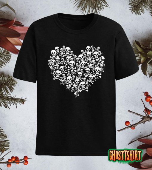 Heart Formed With Skulls And Crossbones Halloween For Lovers T-Shirt