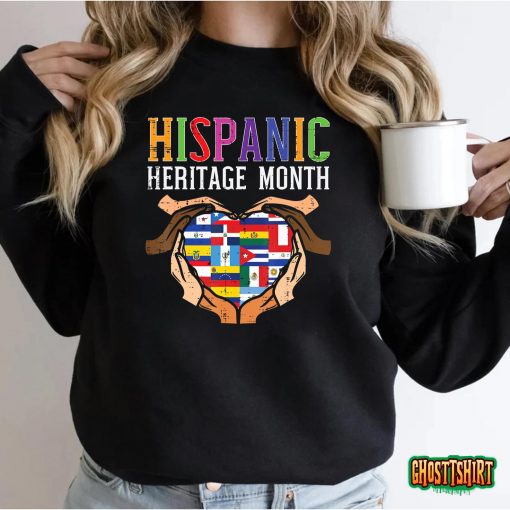 Hispanic Heritage Month Hands Heart Flags Men Women Kids T-Shirt