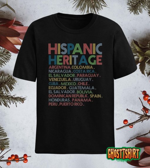 Hispanic Heritage Month Latino Countries Names Retro Vintage T-Shirt