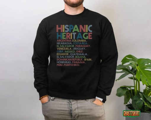 Hispanic Heritage Month Latino Countries Names Retro Vintage T-Shirt