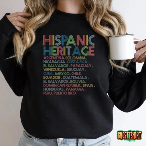 Hispanic Heritage Month Latino Countries Names Retro Vintage T-Shirt