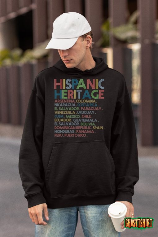 Hispanic Heritage Month Latino Countries Names Retro Vintage T-Shirt