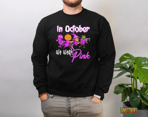 In October We Wear Pink Breast Cancer Awareness Halloween T-Shirt