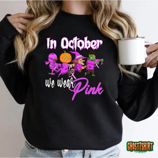 In October We Wear Pink Breast Cancer Awareness Halloween T-Shirt