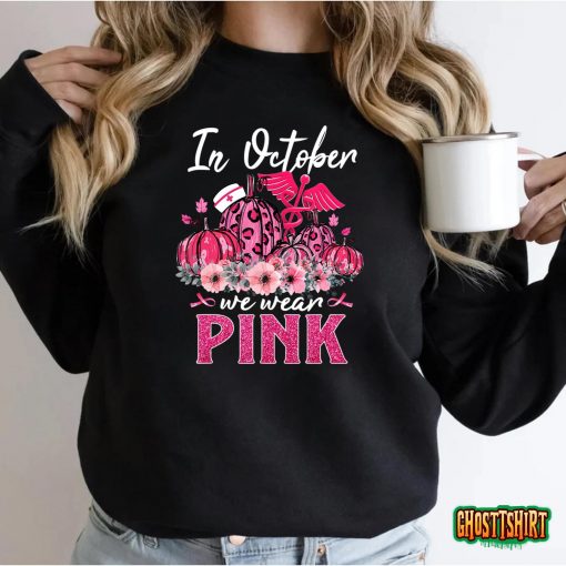 In October We Wear Pink Nurse Life Pumpkin Leopard Halloween T-Shirt