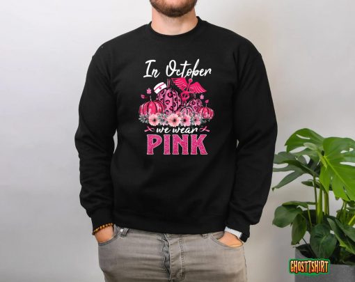 In October We Wear Pink Nurse Life Pumpkin Leopard Halloween T-Shirt