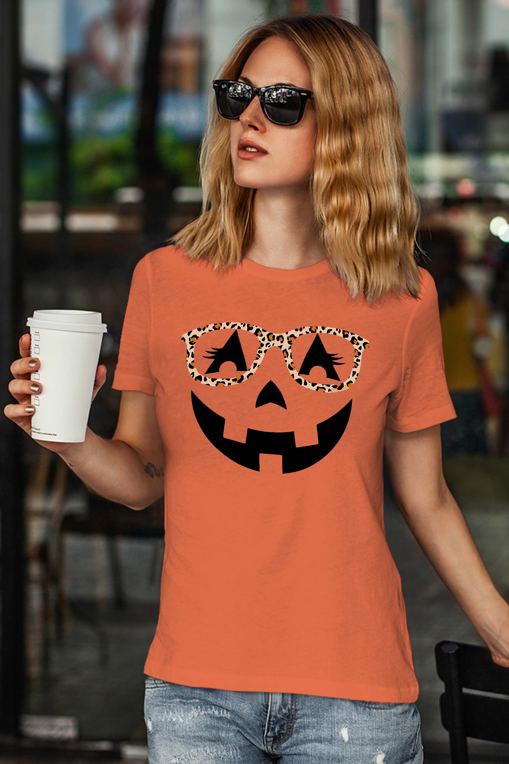 Jack O Lantern With Glasses Shirt Teacher Halloween Leopard T-Shirt