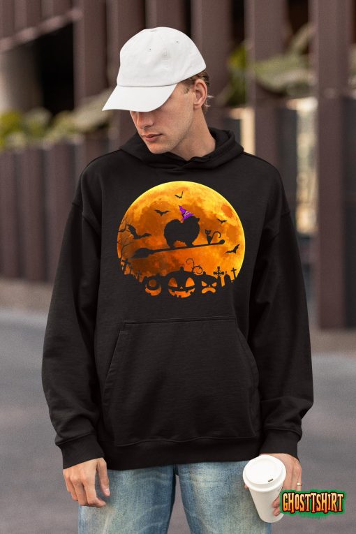 Keeshonds Costume Witch Riding Broom Moon Halloween T-Shirt