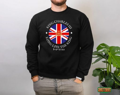 King Charles III, Long Live The King 8-9-2022, British Flag T-shirt