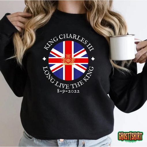 King Charles III, Long Live The King 8-9-2022, British Flag T-shirt