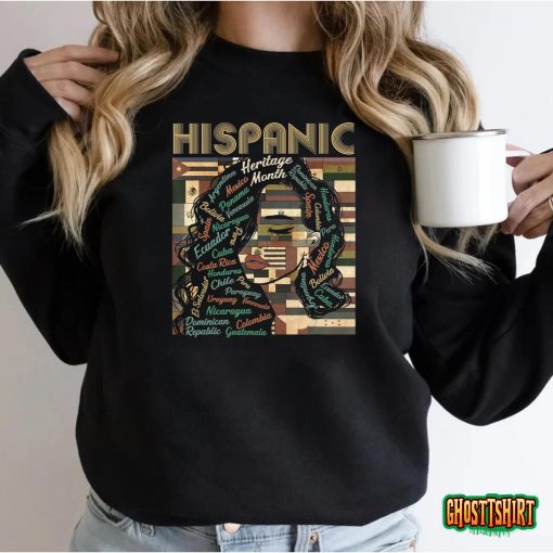 Latina Woman Art Hispanic Heritage Month Latin Country Flags T-Shirt