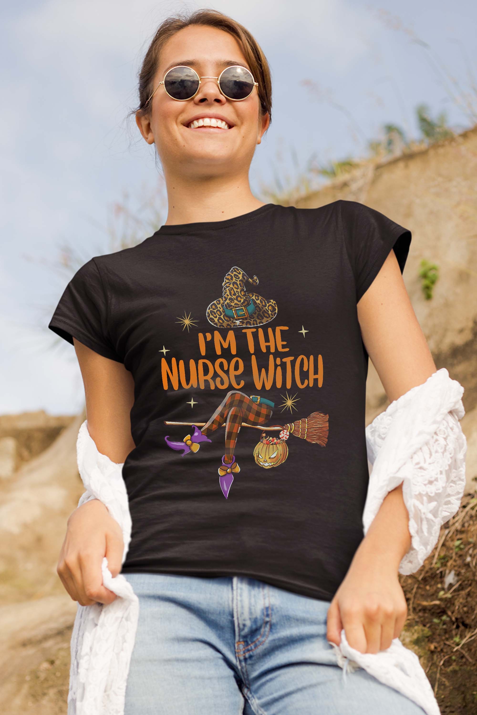 Leopard And Buffalo Plaid I’m The Nurse Witch Halloween T-Shirt