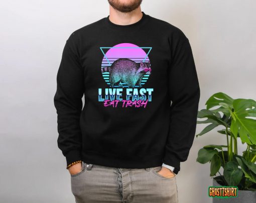 Live Fast Eat Trash Funny Raccoon Camping Retro T-Shirt