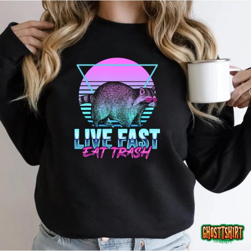 Live Fast Eat Trash Funny Raccoon Camping Retro T-Shirt