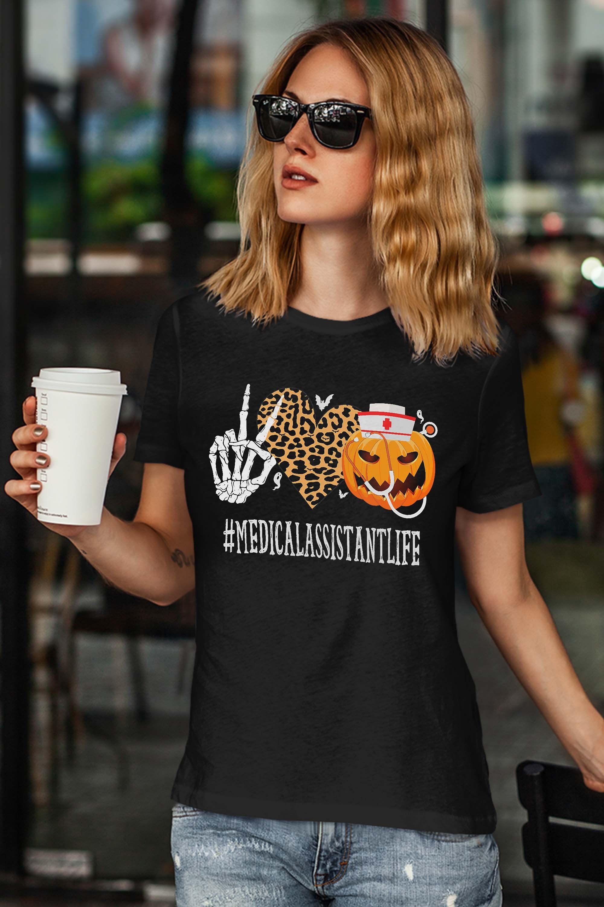 Medical Assistant Life Peace Love Pumpkin Funny Halloween Gift T-Shirt
