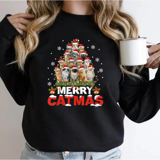 Merry Catmas Cat Christmas Pajamas X-mas Ugly Sweater Womens T-Shirt