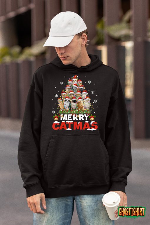 Merry Catmas Cat Christmas Pajamas X-mas Ugly Sweater Womens T-Shirt