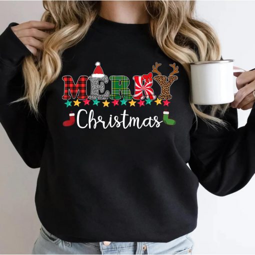 Merry Christmas Leopard Buffalo Red Plaid Kids Men Women T-Shirt