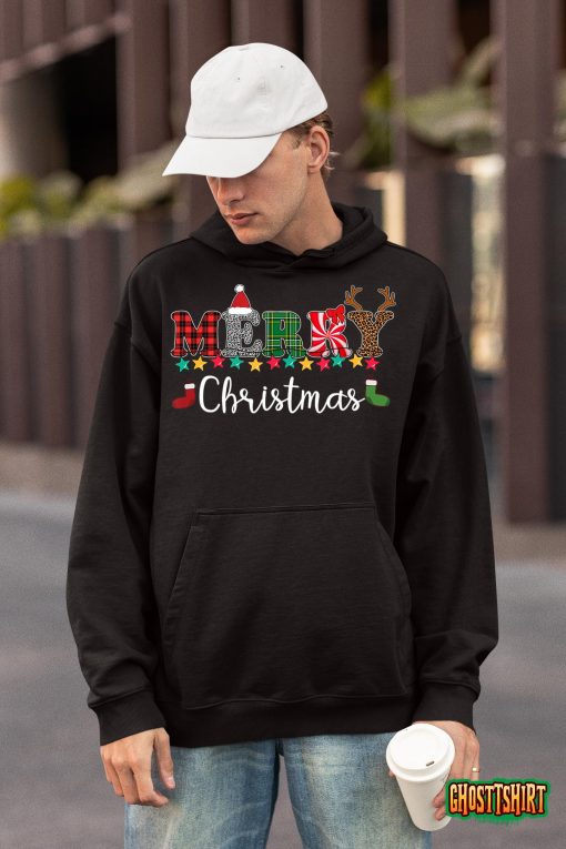 Merry Christmas Leopard Buffalo Red Plaid Kids Men Women T-Shirt