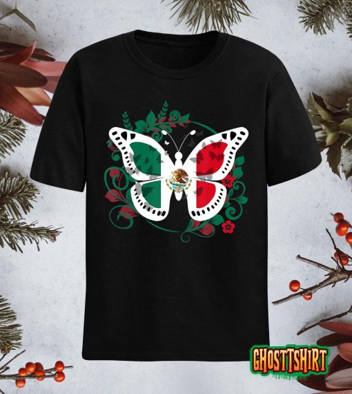 Mexican Flag Butterfly Mexican Womens Girls Cinco De Mayo T-Shirt