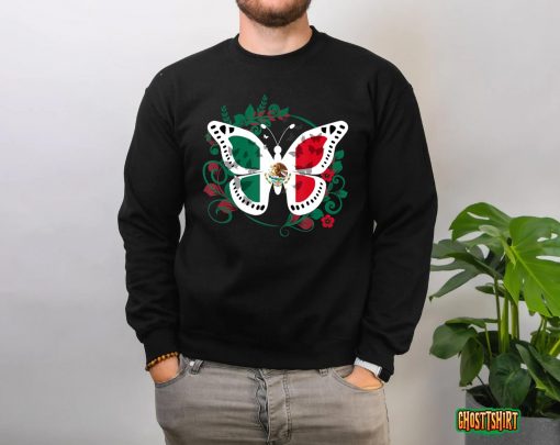 Mexican Flag Butterfly Mexican Womens Girls Cinco De Mayo T-Shirt