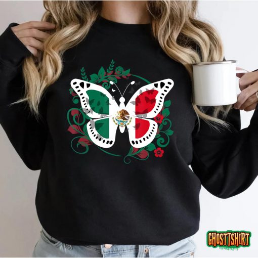 Mexican Flag Butterfly Mexican Womens Girls Cinco De Mayo T-Shirt