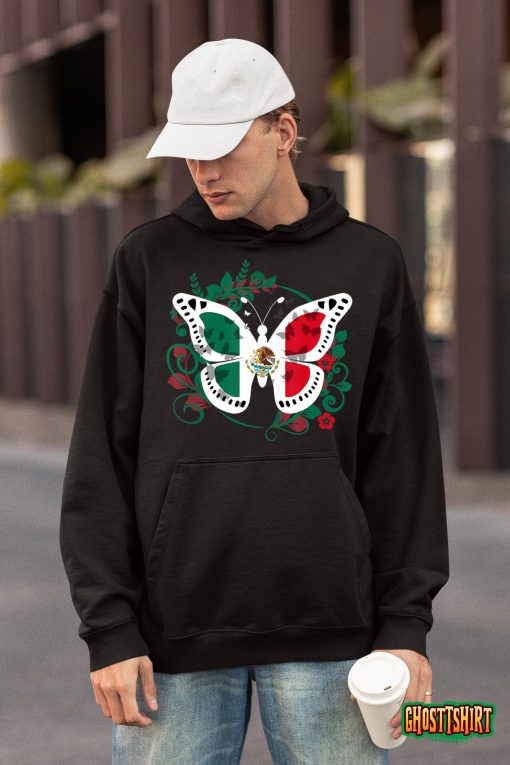 Mexican Flag Butterfly Mexican Womens Girls Cinco De Mayo T-Shirt