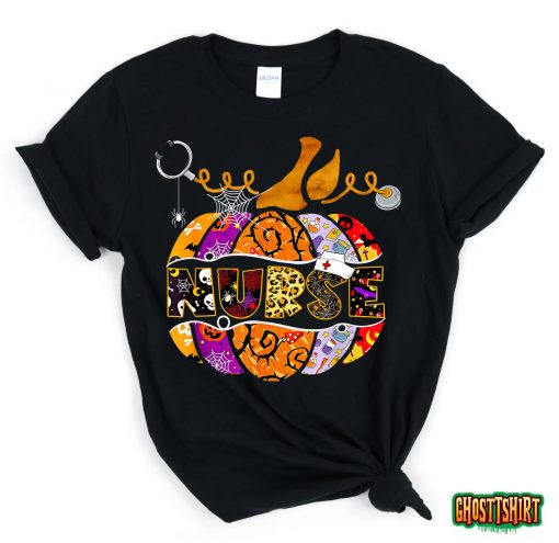 Nurse Halloween Pumpkin Leopard T-Shirt