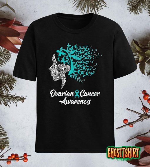 Ovarian Cancer Awareness Butterfly Teal Ribbon Women T-Shirt