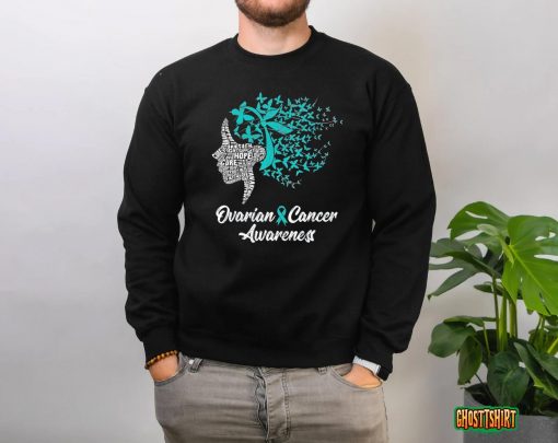 Ovarian Cancer Awareness Butterfly Teal Ribbon Women T-Shirt
