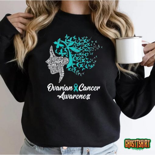 Ovarian Cancer Awareness Butterfly Teal Ribbon Women T-Shirt