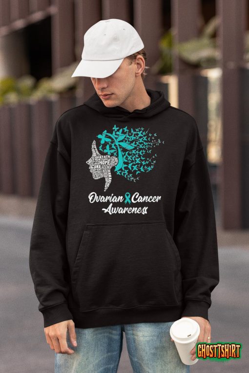 Ovarian Cancer Awareness Butterfly Teal Ribbon Women T-Shirt