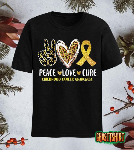 Peace Love Cure Childhood Cancer Awareness Leopart Heart T-Shirt