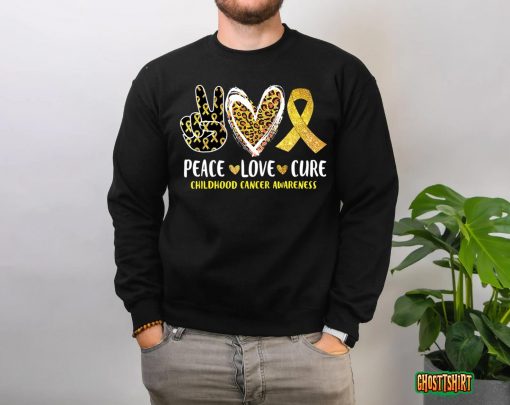 Peace Love Cure Childhood Cancer Awareness Leopart Heart T-Shirt
