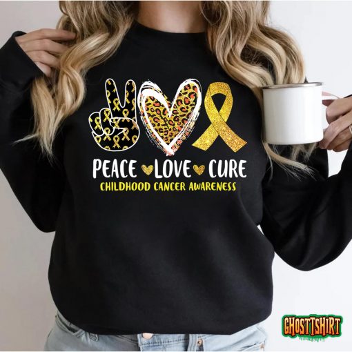 Peace Love Cure Childhood Cancer Awareness Leopart Heart T-Shirt