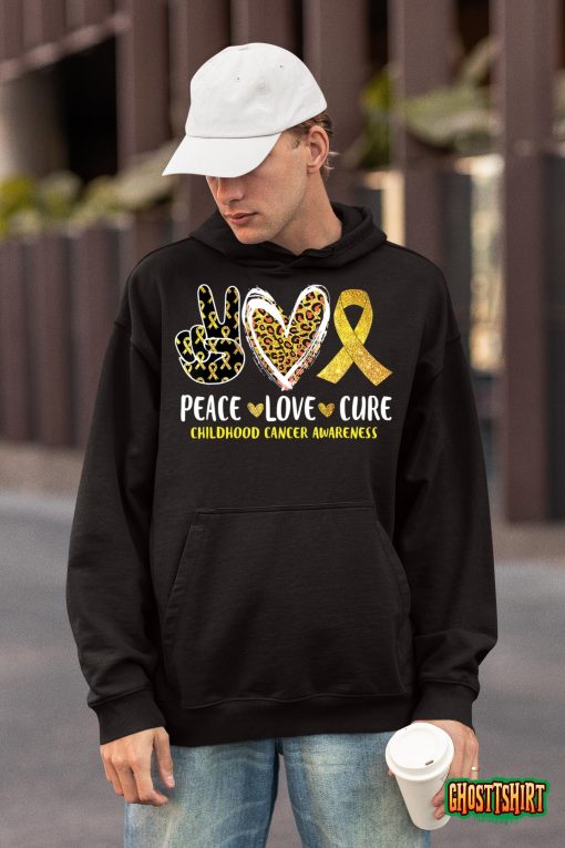 Peace Love Cure Childhood Cancer Awareness Leopart Heart T-Shirt