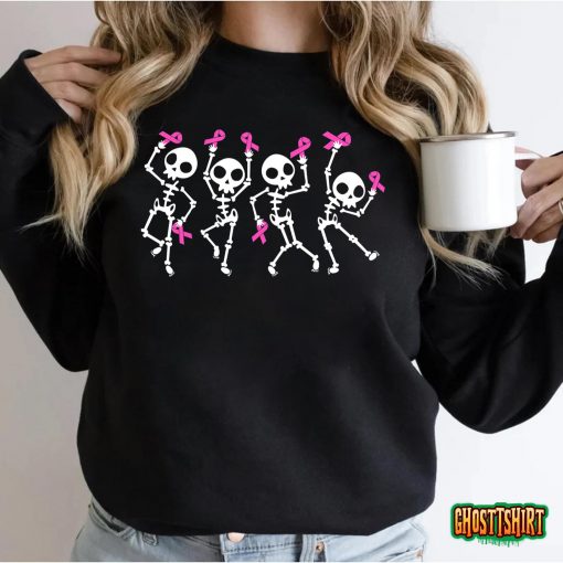 Pink Ribbon Breast Cancer Awareness Skeleton Women Men Kids T-Shirt