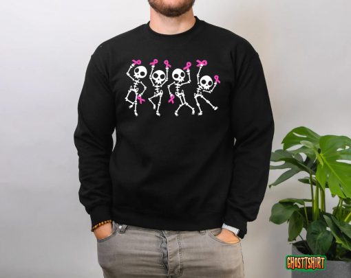 Pink Ribbon Breast Cancer Awareness Skeleton Women Men Kids T-Shirt