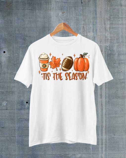 Pumpkin Spice Football Tis The Season Fall Thanksgiving Gift T-Shirt