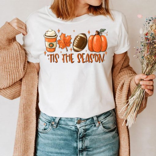 Pumpkin Spice Football Tis The Season Fall Thanksgiving Gift T-Shirt