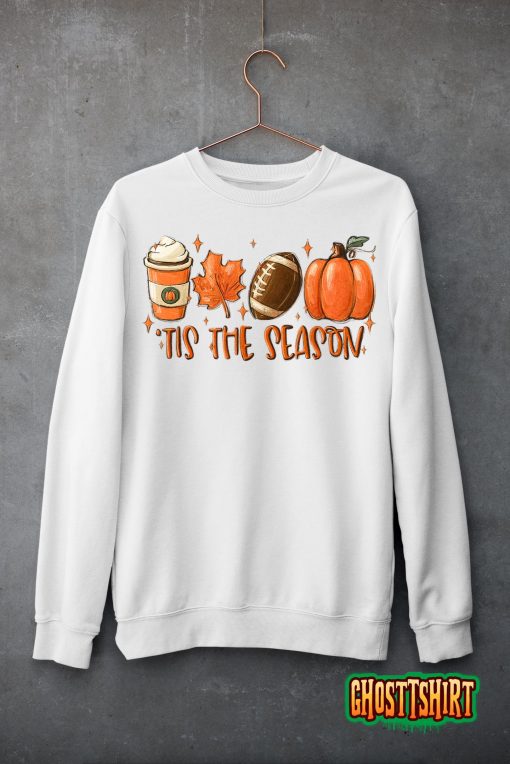 Pumpkin Spice Football Tis The Season Fall Thanksgiving Gift T-Shirt