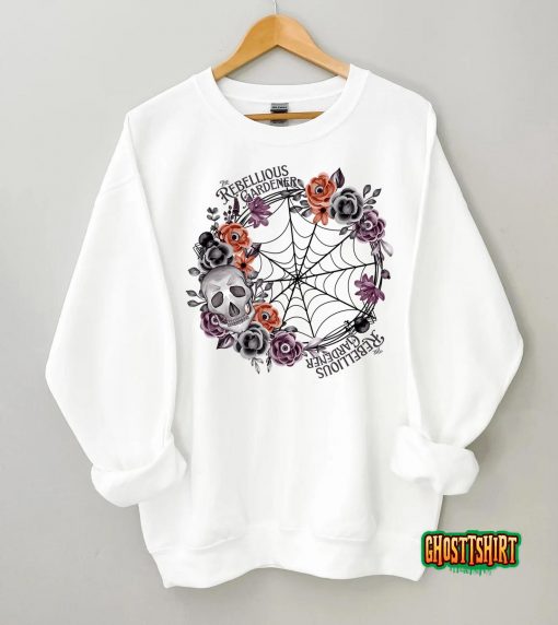 Rebellious Gardener Happy Halloween Skull Flower Design T-Shirt