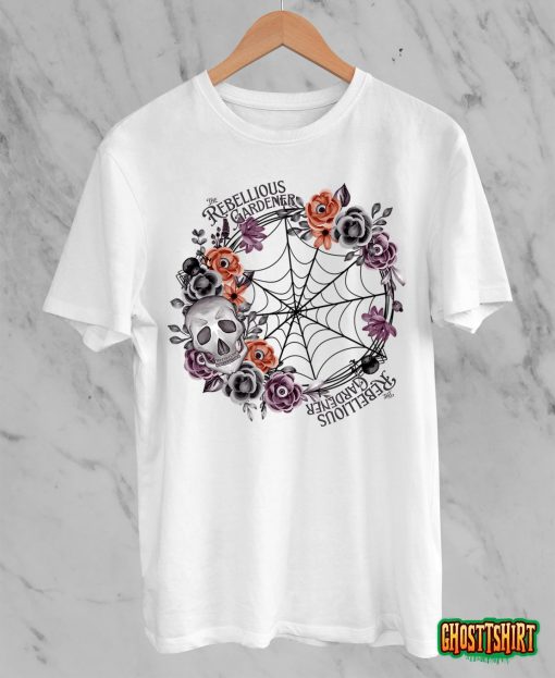Rebellious Gardener Happy Halloween Skull Flower Design T-Shirt