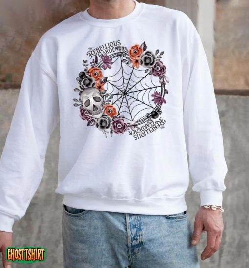 Rebellious Gardener Happy Halloween Skull Flower Design T-Shirt
