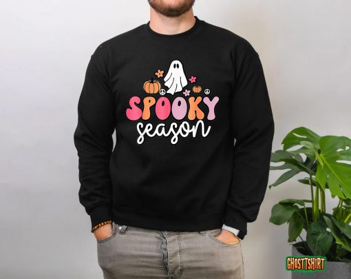 Retro Groovy Ghost Spooky Season Lazy Halloween Costume T-Shirt