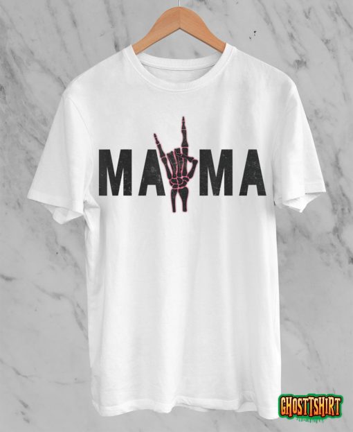 Rock On Skeleton Hand Mama Halloween Vintage Tee Women T-Shirt